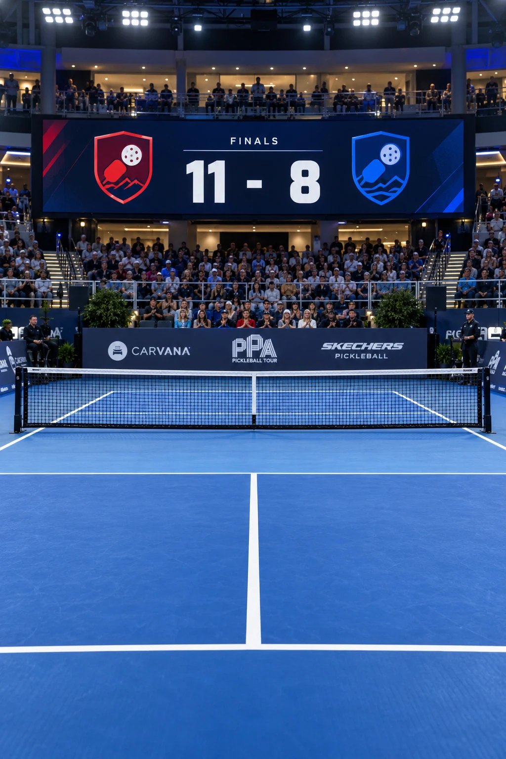 Pickleball live broadcast with score graphics